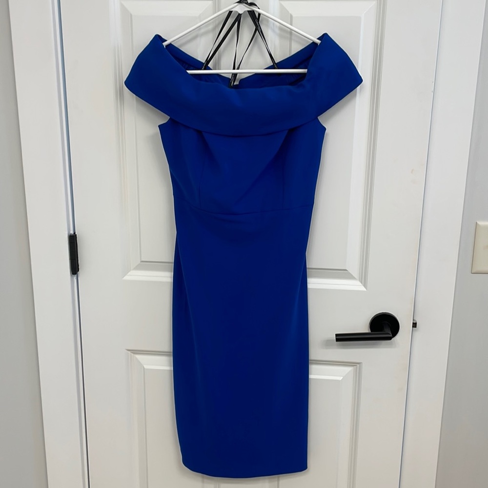 Blue off the shoulder midi calvin Klein dress